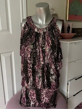 Y2K Vavavoom Purple & Black Metallic Leopard Print Cold Shoulder Bubble Dress